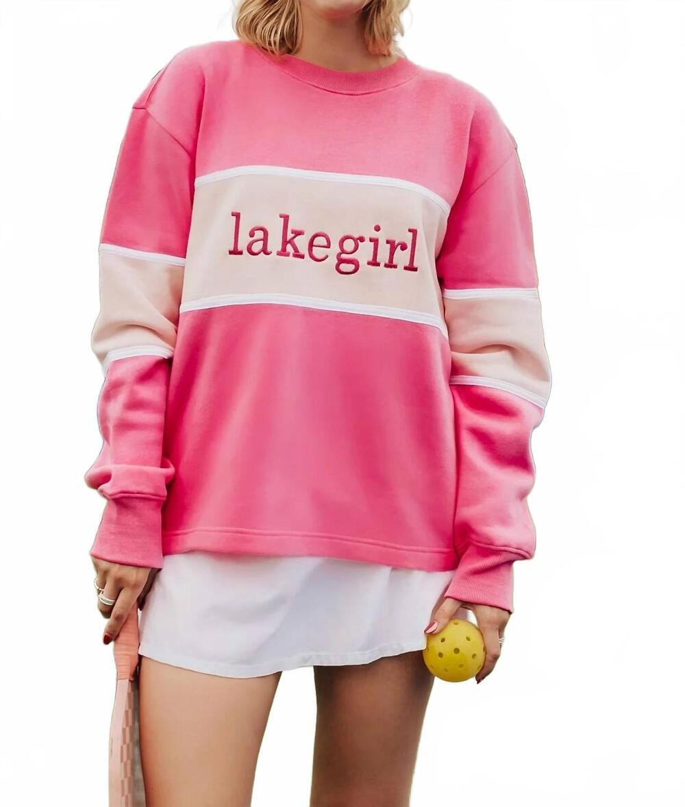 NEW LAKEGIRL cloud fleece color block crewneck sweater in hot pink